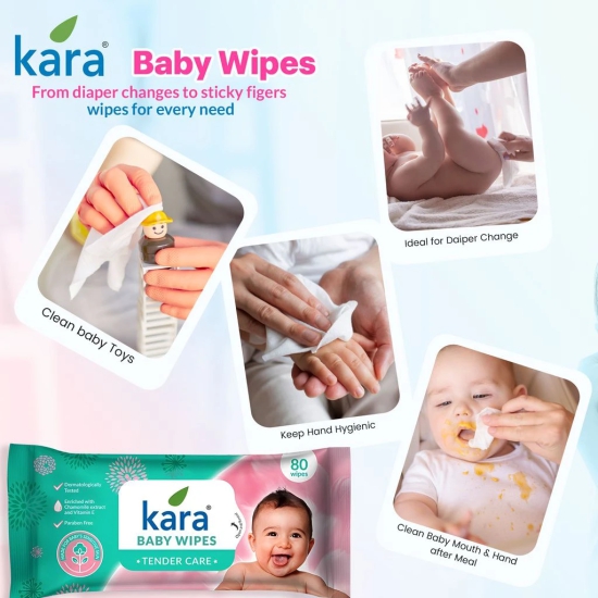 Kara Baby Wipes Pack of 3   (80 Pulls)