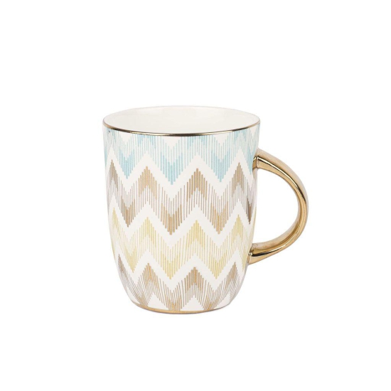 Femora India Pastel Chevron Fine Bone China Coffee Mugs, Tea Mugs, Ceramic Tea Cups (360 ml, Golden) - 2 Pcs Set