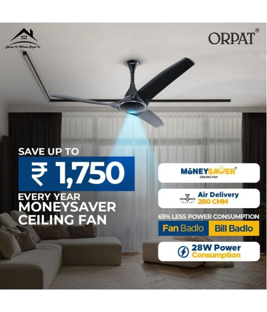 Orpat 280 Moneysaver Silencio Ceiling Fan Black - Black