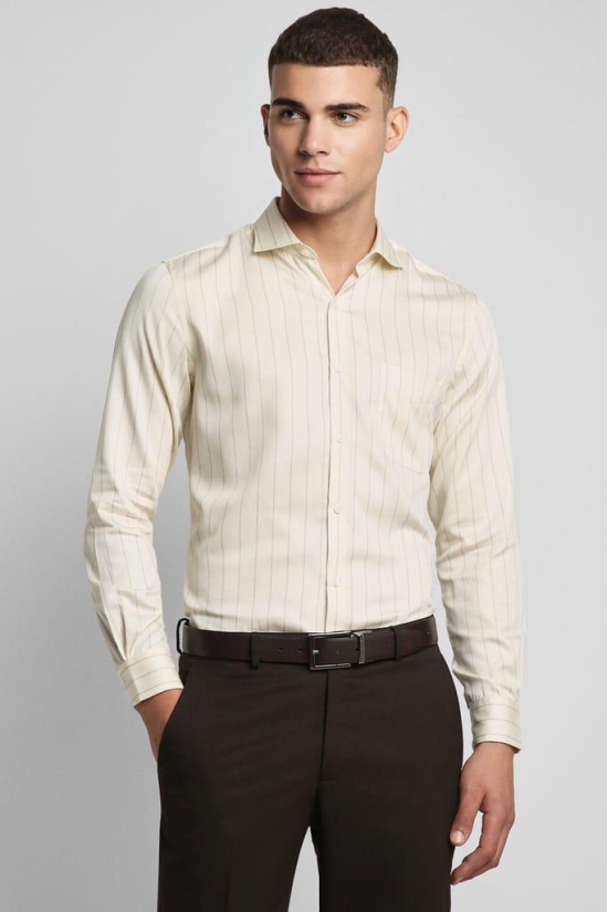Men Cream Slim Fit Formal Full Sleeves Formal Shirt