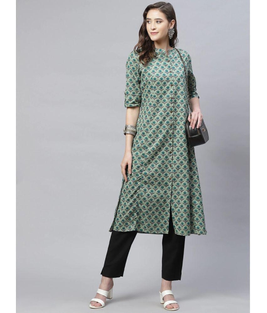 Divena - Green Cotton Womens Front Slit Kurti - 3XL