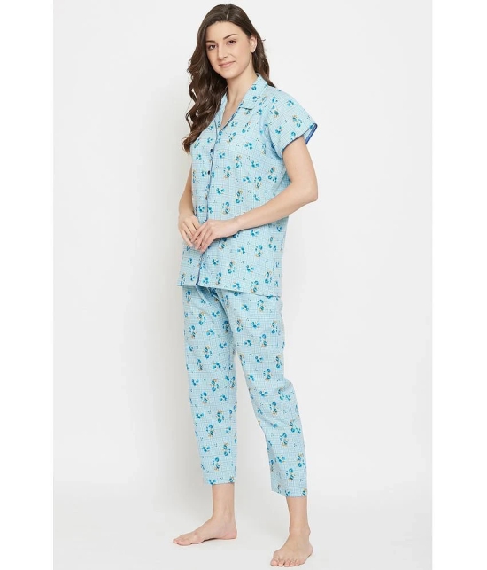 Clovia 100% Cotton Nightsuit Sets - Blue - None