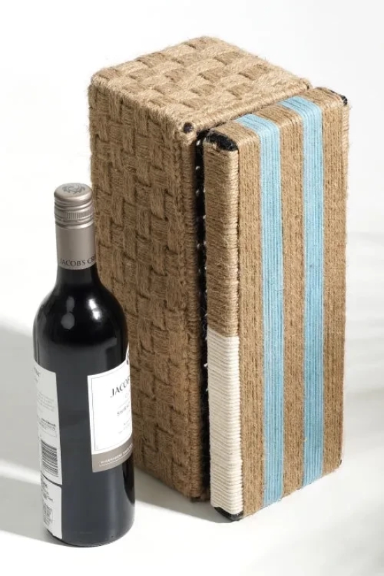 Pastel Pink And Natural Jute Brick Wine Box-Jute white and ice blue