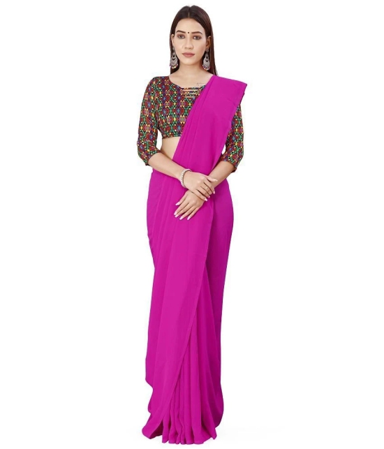 Anand Sarees - Rani Georgette Saree With Stitched Blouse ( Pack of 1 ) - Rani