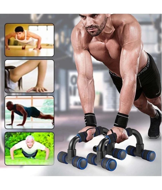 HORSE FIT Push-Ups Stands & Resistance Band Toning Tube Combo Steel Bars with Cushioned Foam Handle T Shaped for Upper Bodybuilding Chest Muscles Training Home Gym Exercise Equipment - Multi