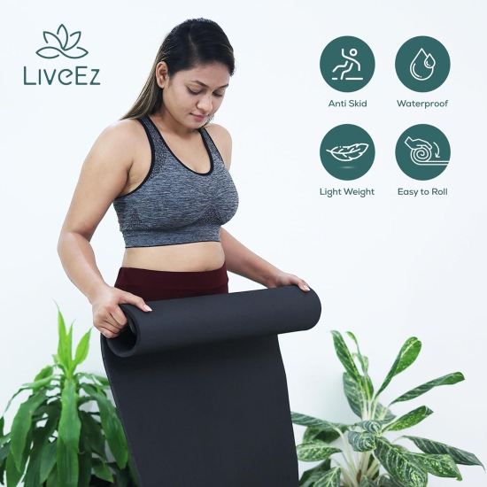 LiveEZ Anti-Skid Lightweight with perfect grip EVA Yoga Mat for Men and Women with Carry Bag (10mm,Black color)