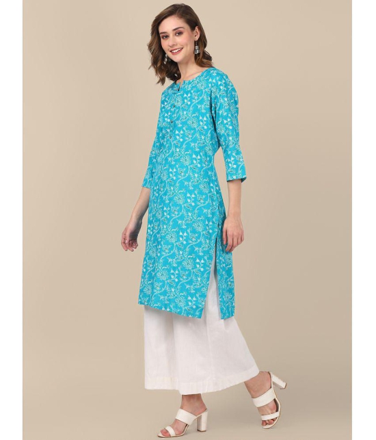 Rangita Women Rayon Turquoise Floral Printed Knee Length Straight Kurti - None