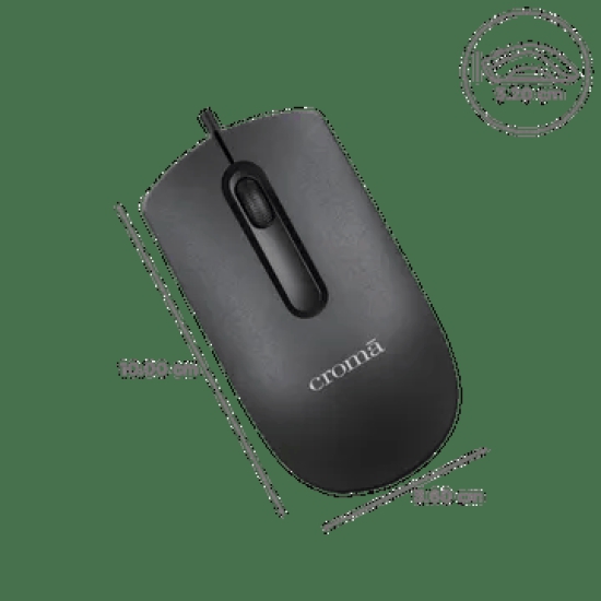 Croma Wired Optical Mouse (1200 DPI, Plug & Play, Black)