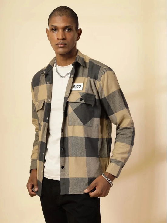 Rigo Flannel Oversized Fit Checks Full Sleeves Mens Casual Shirt - Beige ( Pack of 1 ) - None