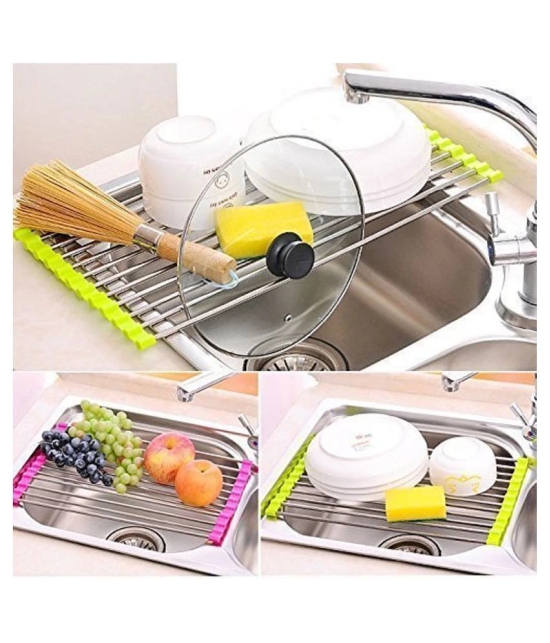 Masvi Enterprise Stainless Steel Kitchen Sink Crockery Vegetable Wash Drainer Utensils Drain Rack - Assorted