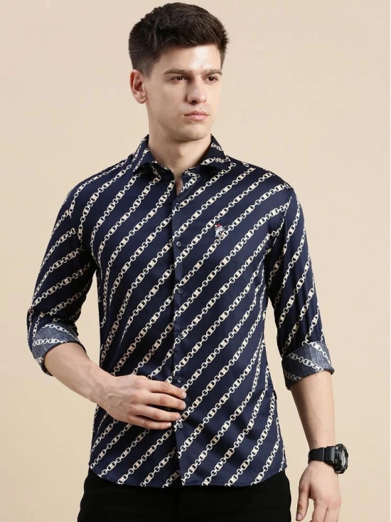 Showoff Satin Regular Fit Printed Full Sleeves Mens Casual Shirt - Navy Blue ( Pack of 1 ) - None