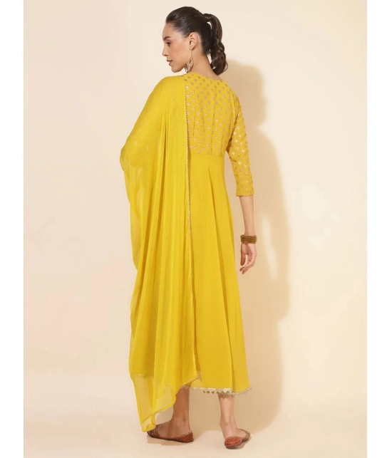 Janasya Georgette Printed Flared Womens Kurti with Dupatta - Yellow ( Pack of 1 ) - None