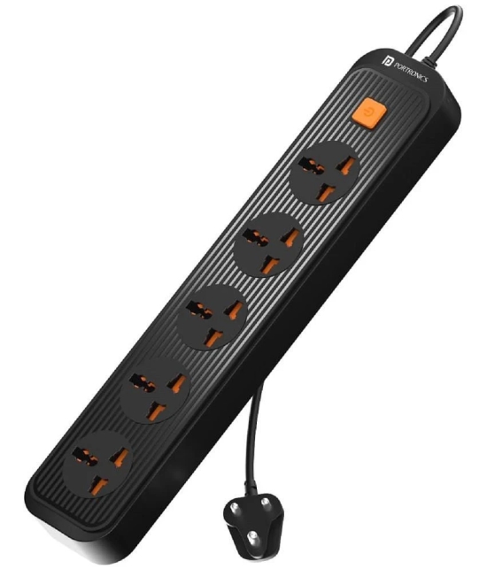 Portronics Power Plate 13 Multiplug Extension Board with 5 Power Sockets, 1500W,(Black)