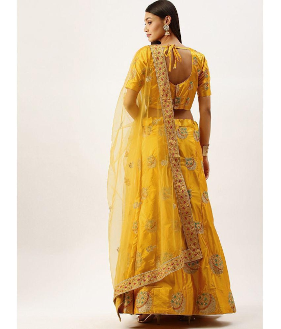 Om Shantam Sarees Yellow Silk Blends Chaniya Choli Semi Stitched Lehenga Single - Free Size