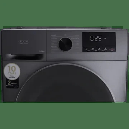 Croma 10/6 kg Inverter Fully Automatic Front Load Washer Dryer (In-built Heater, Grey)