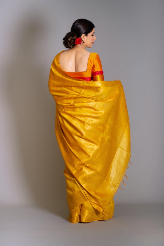 Sunrise Golden Yellow Soft Banarasi Pure Moonga Tussar Silk Saree