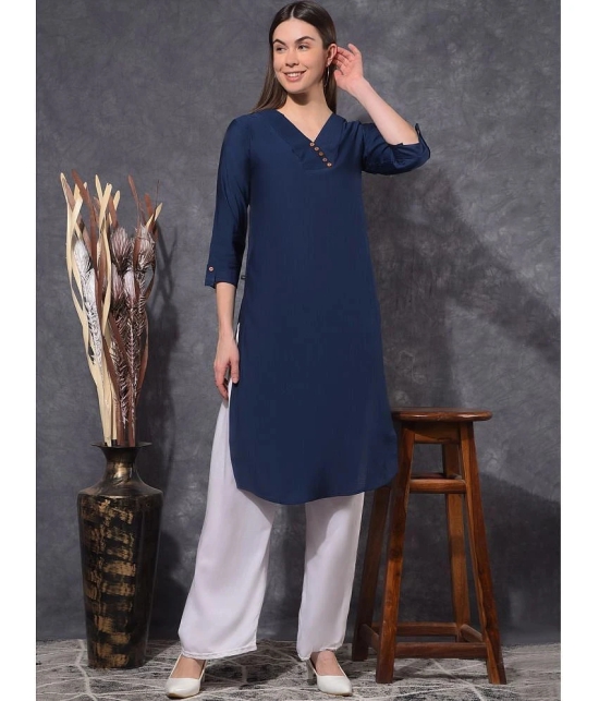 Mamoose Rayon Self Design Straight Womens Kurti - Blue ( Pack of 1 ) - None