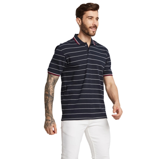 Octave Men Polo Collar Striped Nautical T-Shirt