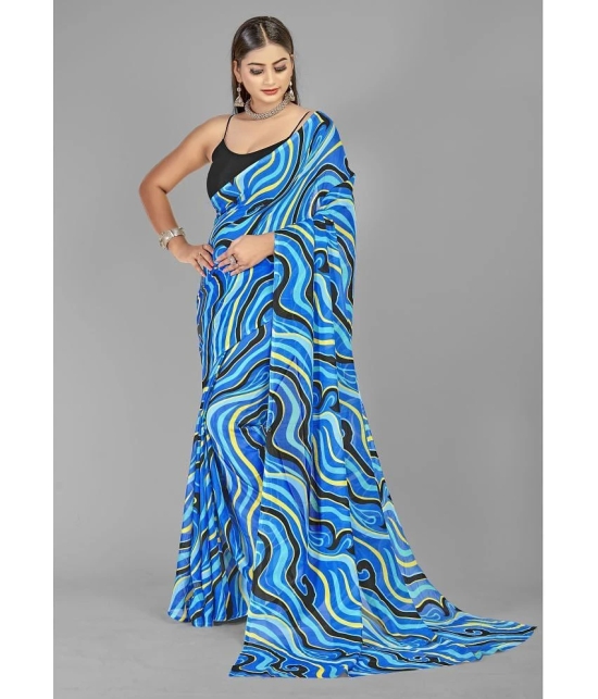 ANAND SAREES - Blue Georgette Saree Without Blouse Piece ( Pack of 1 ) - Blue