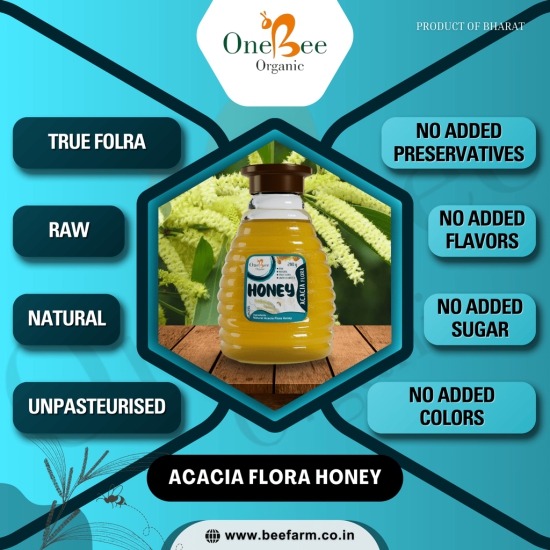 ONE BEE ORGANIC Honey | Acacia Honey/Babul Flora Honey/Bavad Nu Madh | Natural Flora Honey - 280 GM.