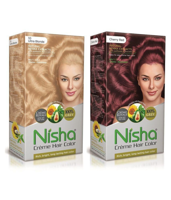 Nisha Cream Hair Color 100% Grey Coverage Permanent Hair Color Blonde Ultra and Cherry Red 150 g Pack of 2