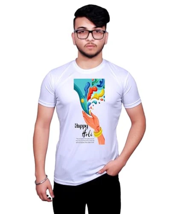 NITYANAND CREATIONS Round Neck White Holi T-Shirt for MEN-HOLI-T-SHIRT-11513-L