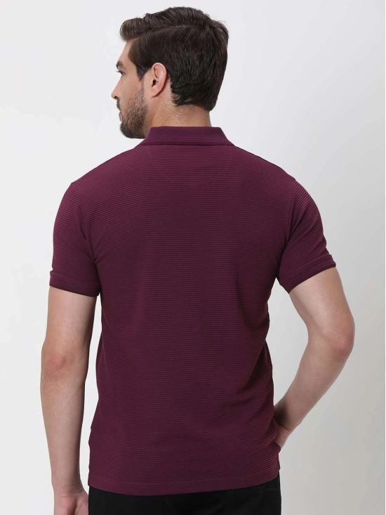 Maroon Textured Plain Slim Fit Polo