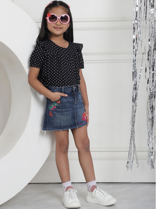 MINI & MING Girls Polka Dot Puff Sleeves Printed Top