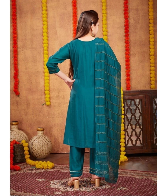 Aarika Dark Green Silk Girls Kurta and Pant Set ( Pack of 1 ) - None