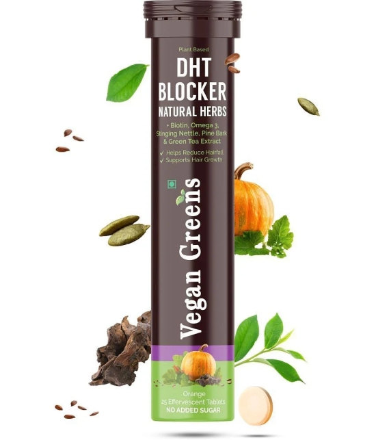 Vegan Greens Plant Based DHT Blocker +Biotin Hair FallControl 25Effervescent Orange 25 no.s Orange Minerals Tablets