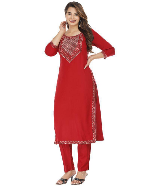 JC4U Red Rayon Kurti With Pants - Stitched Suit Single - None