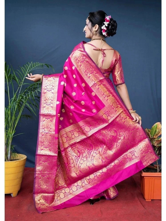 Gazal Fashions Banarasi Silk Woven Saree With Blouse Piece - Pink ( Pack of 1 ) - Pink