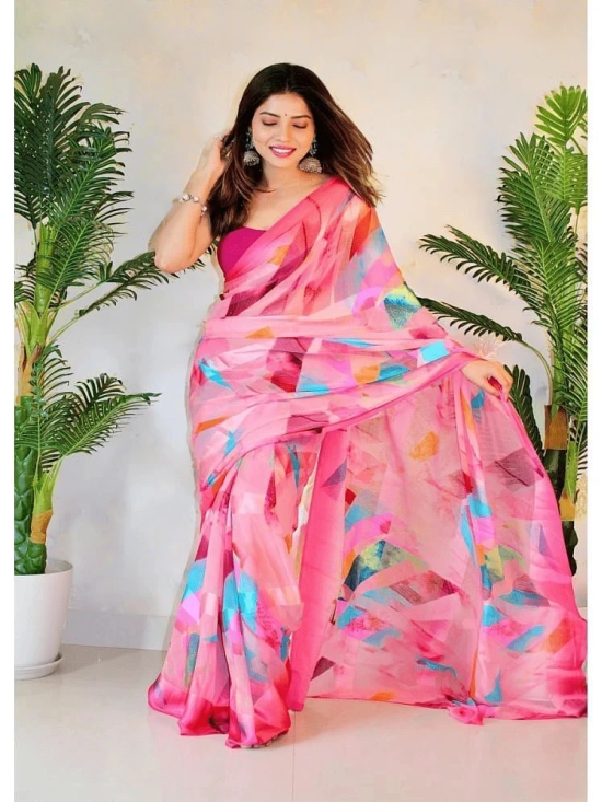 Sitanjali Georgette Printed Saree With Blouse Piece - Fluorescent Pink ( Pack of 1 ) - Fluorescent Pink