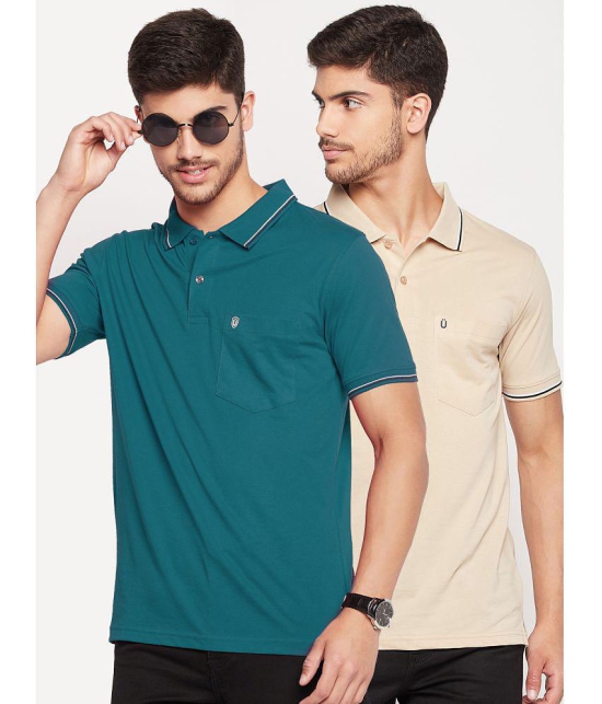 UNIBERRY - Teal Blue Cotton Blend Regular Fit Mens Polo T Shirt ( Pack of 2 ) - None