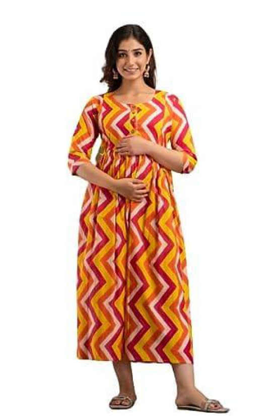 Women's Cotton Floral Printed Anarkali Maternity Breast Feeding Kurti-Yellow