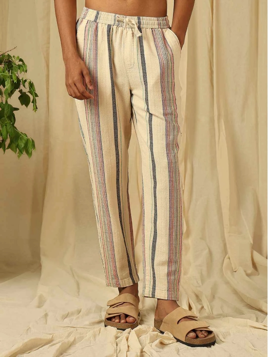 Beige Relaxed Fit Drawstring Trouser In Cotton