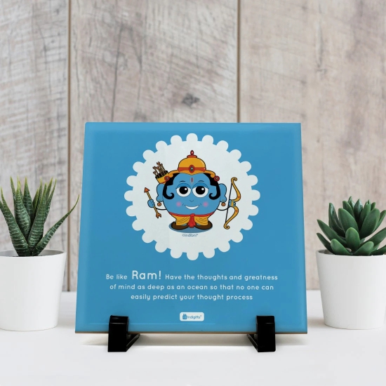 Indigifts Religious Gifts - Be Like Lord Ram Printed Blue Ceramic Tile | Souvenir From India| God Gift Items| Gift for Family| Lord Ram Showpiece | MATERIAL: Ceramic | DIMENSION : 6x6 inches