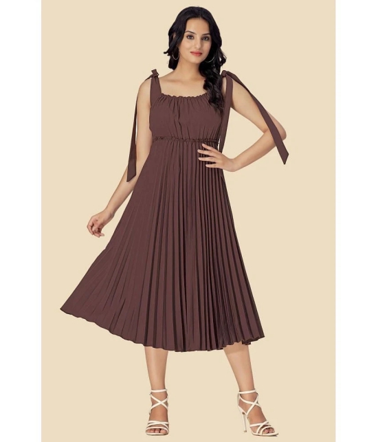 Glomee Crepe Solid Midi Womens Fit & Flare Dress - Brown ( Pack of 1 ) - None