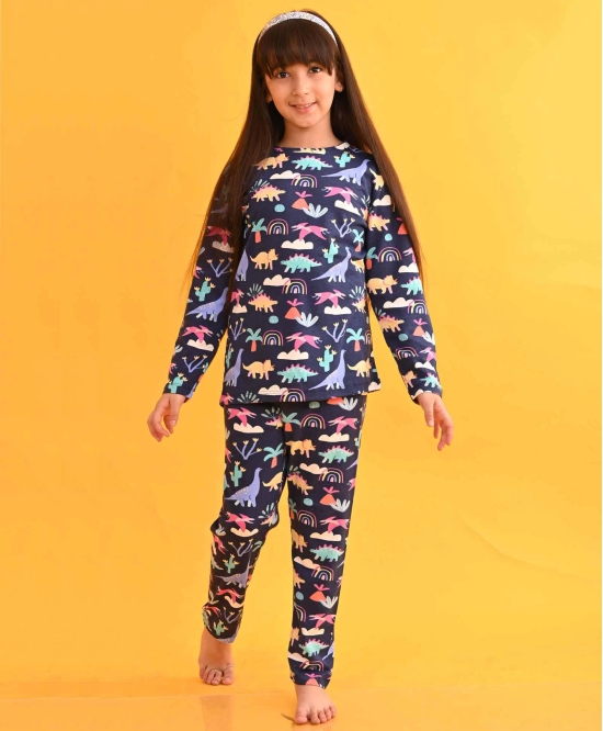 DINOSAUR RAINBOW LONG SLEEVES GIRLS PYJAMA SET - BLUE-5-6 YEARS / 2N / PINK