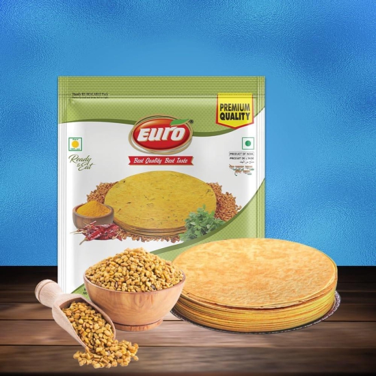 Euro Methi Khakhra 180Gm Pack of 4 |Roasted Not Fried | Cholesterol Free | Zero Transfat |Vacuum-Sealed for Freshness | Authentic Gujarati Snack, Ideal for Tea Time | Healthy Khakhra Options| Healthy Snacking