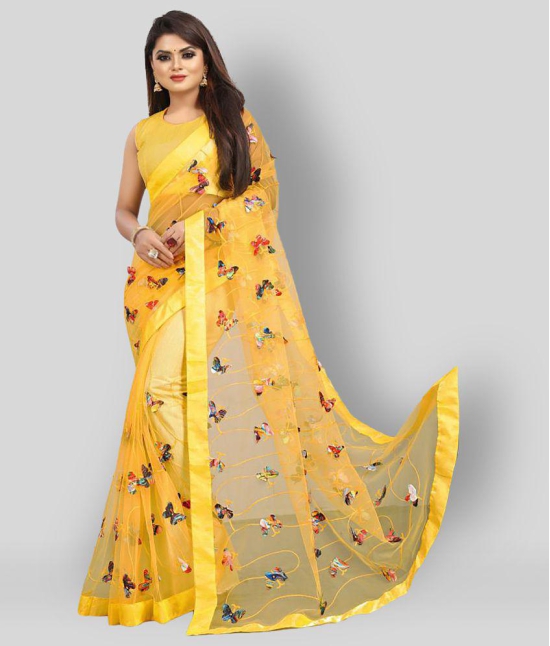 Gazal Fashions - Yellow Net Saree With Blouse Piece (Pack of 1)