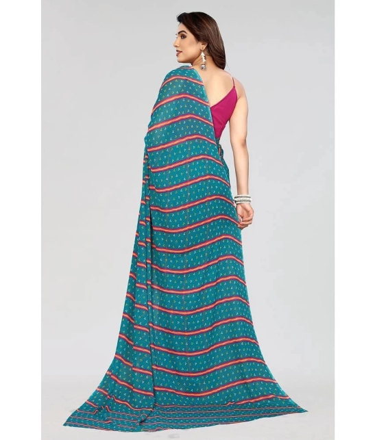 Anand Sarees Georgette Striped Saree Without Blouse Piece - Blue ( Pack of 1 ) - Blue