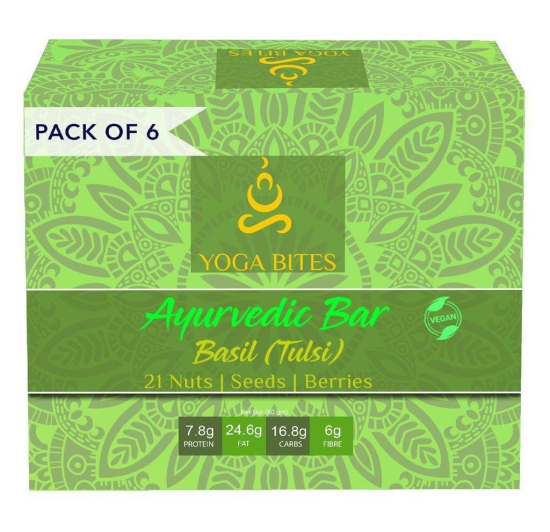 YOGABITES- Protein Bar /Energy Bar /Ayurveda Bars - 21 Nuts ,Seeds,Berries with Basil-60 gm (Pack of 6)?