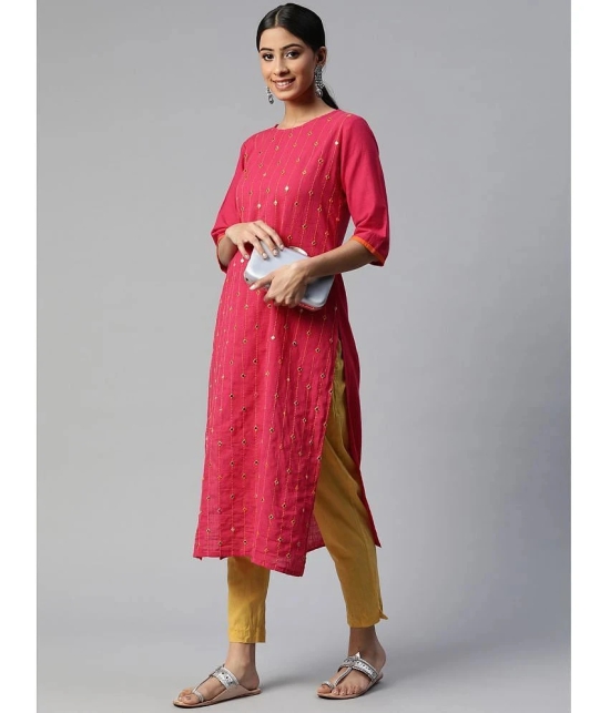 SVARCHI - Pink Cotton Womens Straight Kurti ( Pack of 1 ) - None