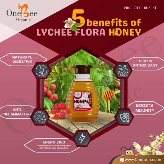 ONE BEE ORGANIC Honey | Lychee Honey/Litchi Flora Honey | Natural Flora Honey - 280 GM.