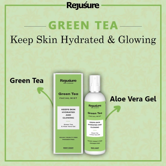 Rejusure Green Tea Facemist  Keeps Skin Hydrated  Glowing  100ml Pack of 2-Rejusure Green Tea Facemist – Keeps Skin Hydrated & Glowing – 100ml (Pack of 2)