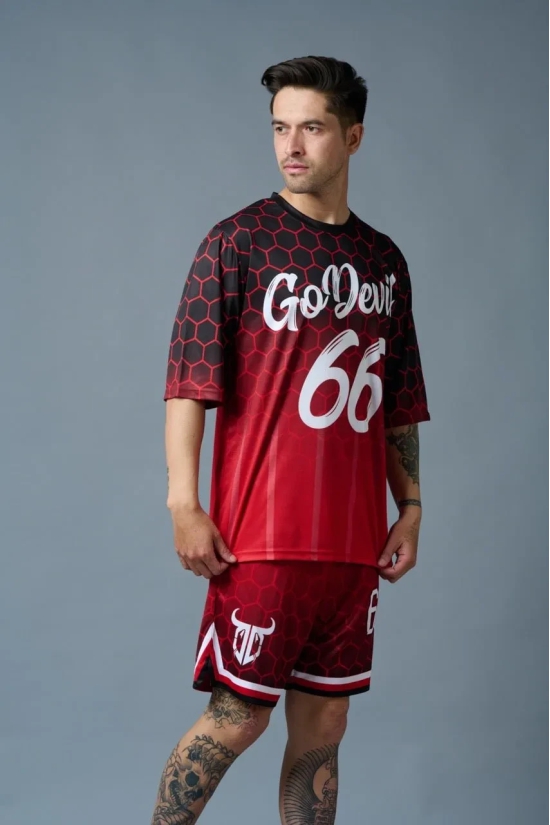 Go Devil 66 (in White) Printed Polyester Red Gradient Co-ord Set for Men 4XL