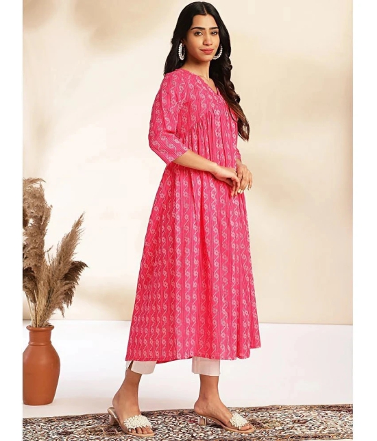 Janasya Cotton Printed A-line Womens Kurti - Pink ( Pack of 1 ) - None