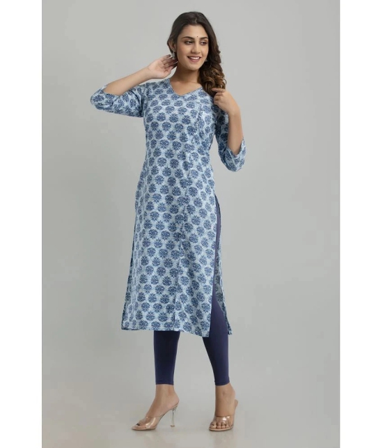 Frionkandy - Blue Cotton Womens A-line Kurti ( Pack of 1 ) - None