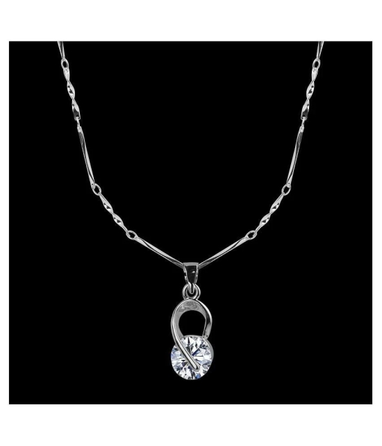 Silver Plated Chain With Unique Solitaire Diamond Pendant  For Women - Silver